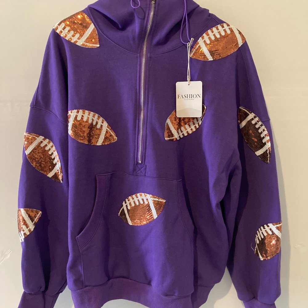 FOOTBALL!!  UNIQUE Vibrant Purple Zip-Up Hoodie